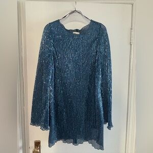 Semi Sheer Blue Sequin Dress